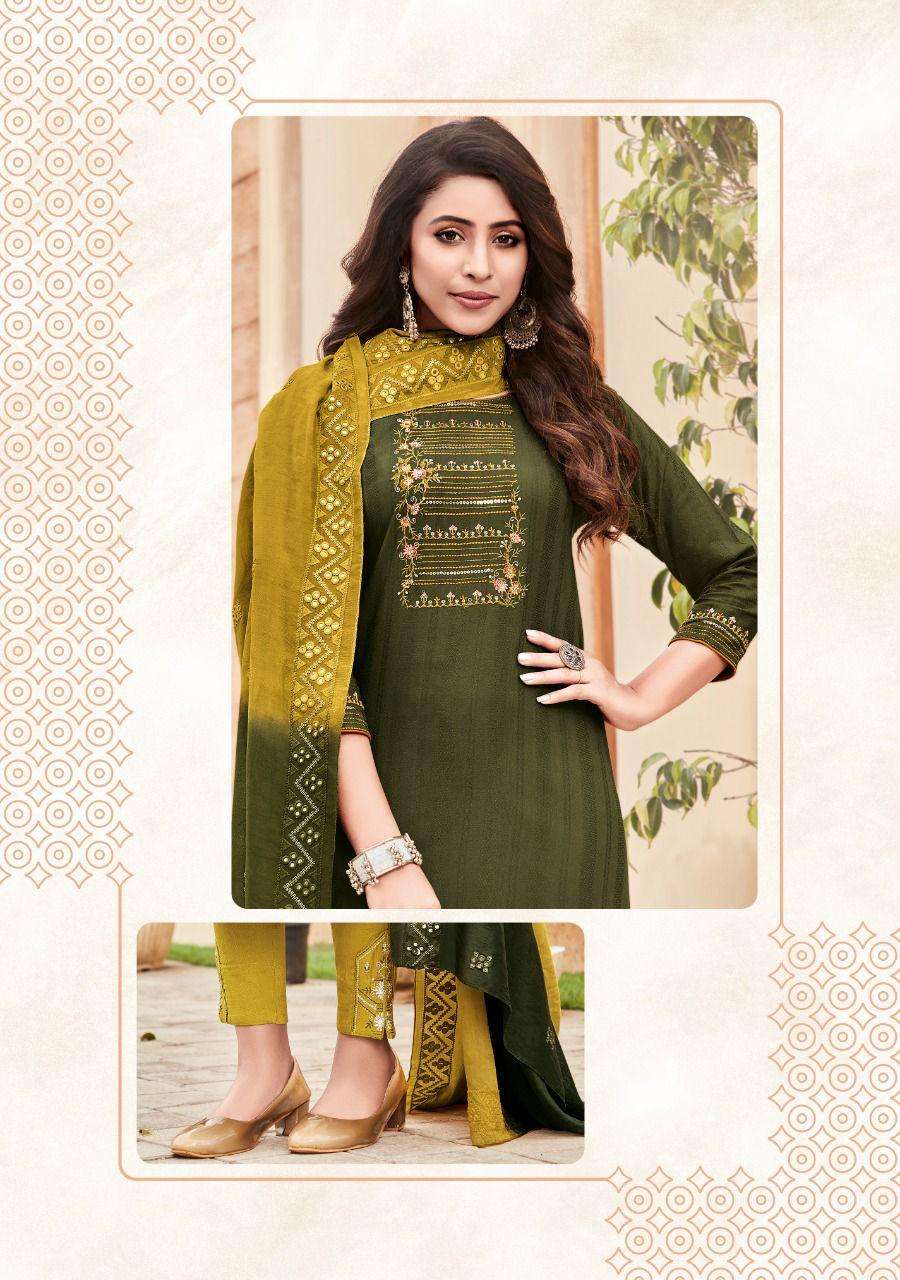 Ladies Flavour-Saanvi Vol 5-Rayon-Weaving-Embroidery-Sequence-Work-Kurti-Cotton-Slub-Lycra-Pant-Chanderi-Viscose-Mirror-Work-Dupatta-5004-C